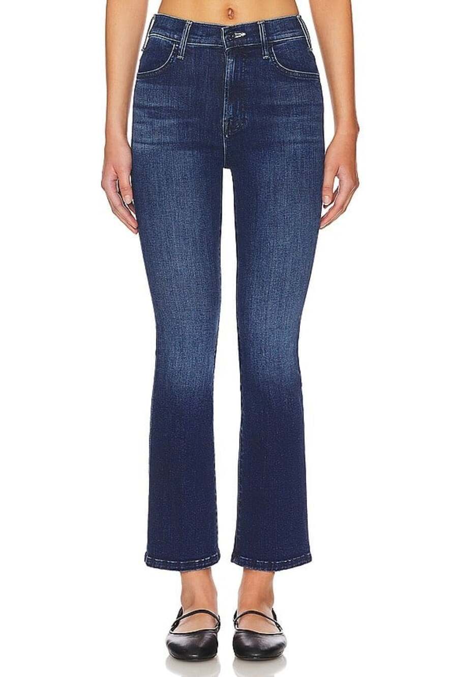 MOTHER Women 27 The Hustler Ankle Jean Heirloom Blue Denim Flare Leg High Rise